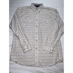 Wrangler George Strait Shirt Size L White Yellow Plaid L/S Western Cowboy Rodeo
